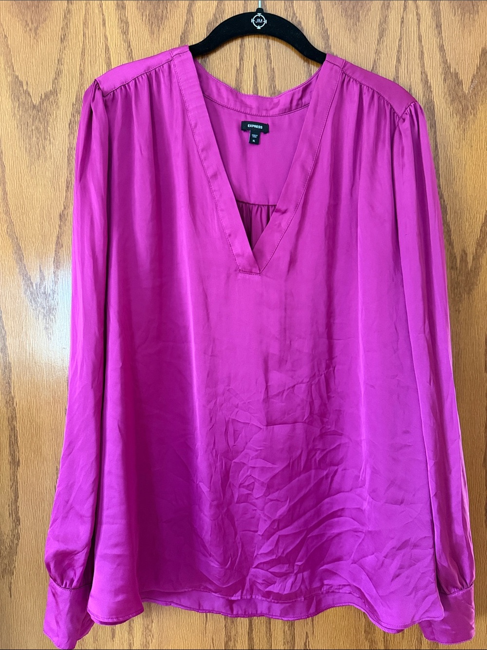 Express V-Neck Long Sleeve Blouse in Bright Fuchsia